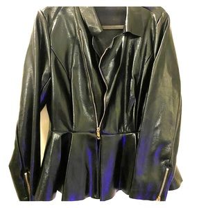 Akira Blk peplum faux leather jacket